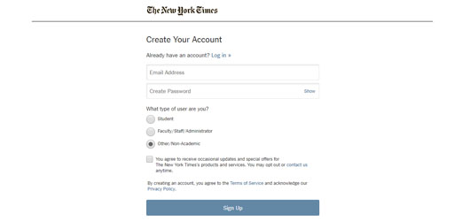 nytimes login page